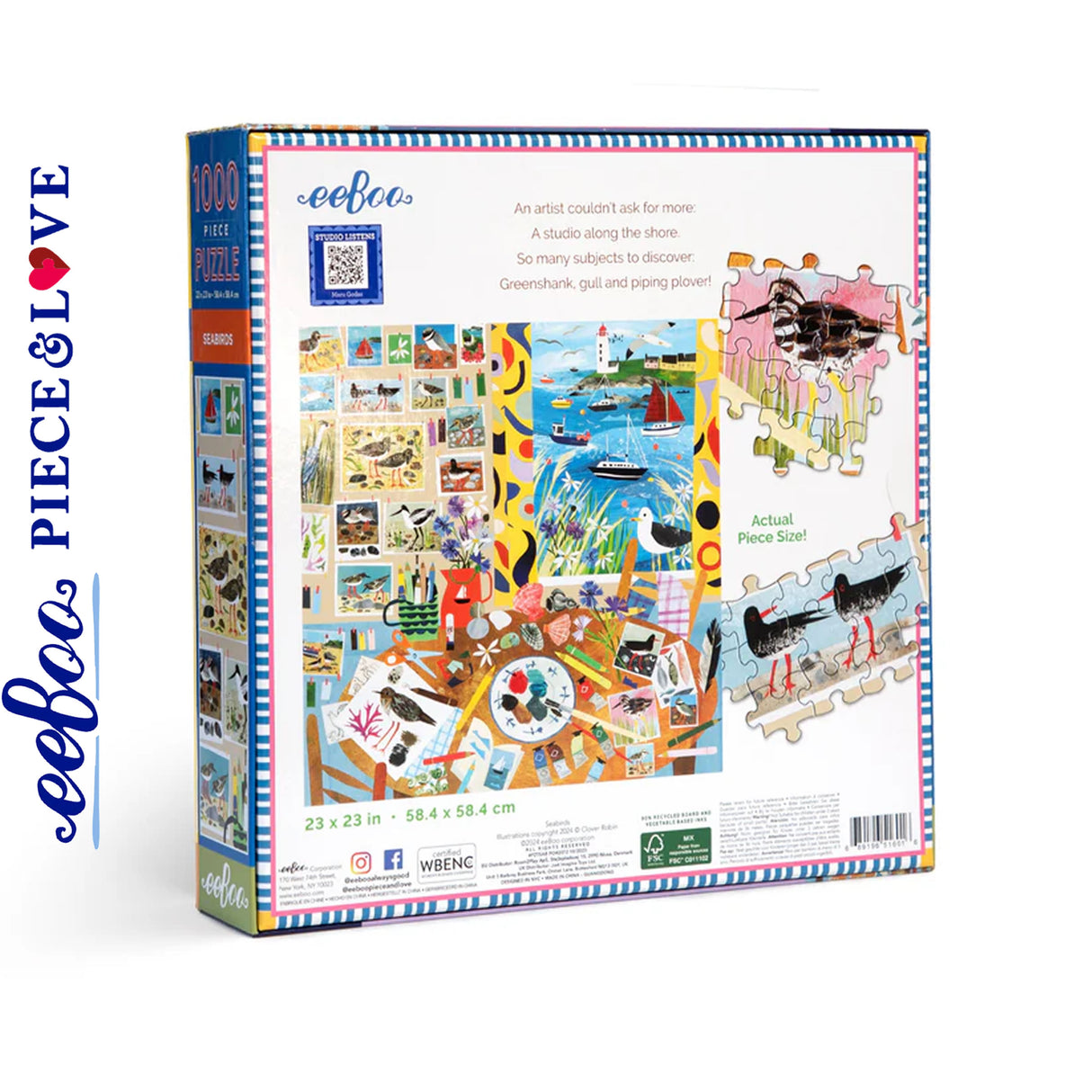 eeBoo SEABIRDS 1000 pc Square Jigsaw Puzzle Super Deluxe PZTSAB