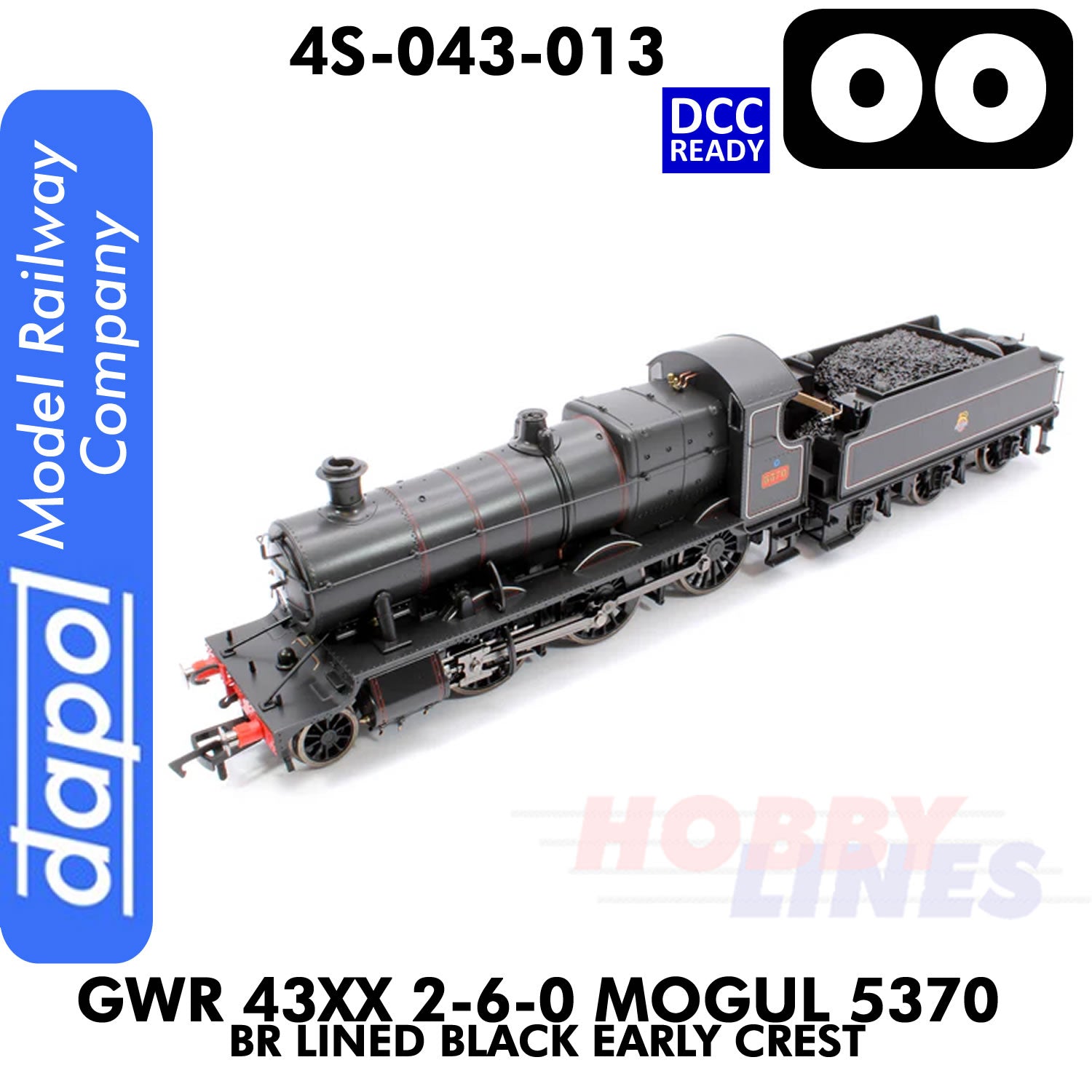Great Western Railway - 43xx 2-6-0 Mogul 5370 BR Lined Black Early Crest - DCC Ready -  1:76 OO | Dapol | 4S-043-013