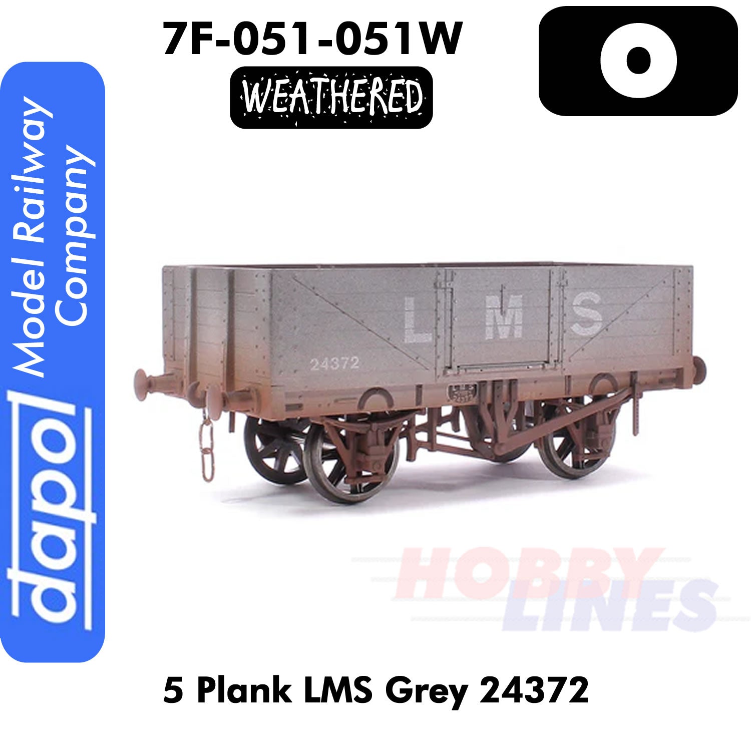 5 Plank LMS Grey 24372 - Weathered Wagon  | Dapol | 7F-51-051W