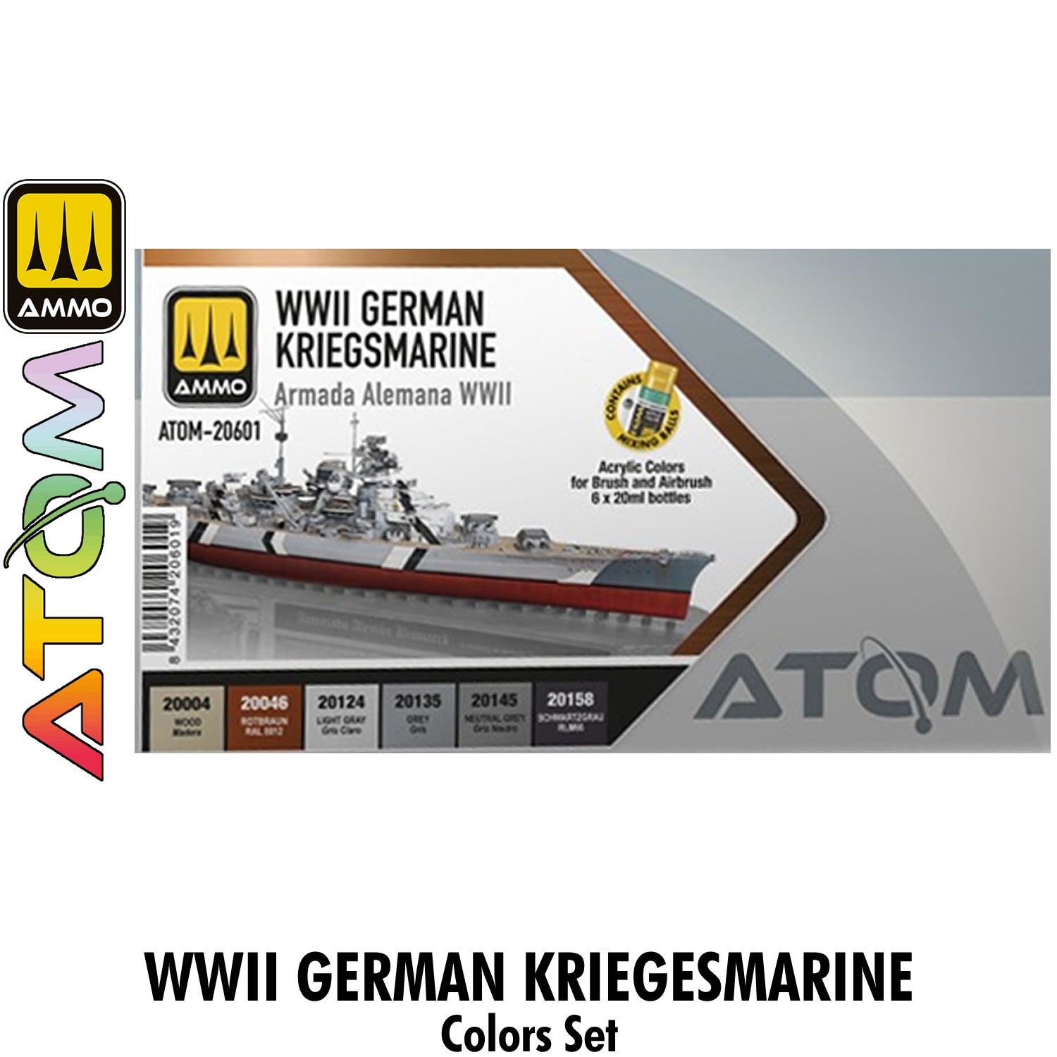 ATOM Set German KRIEGSMARINE WWII set - 6 20ml Acrylic Paint | Ammo by Mig Jimenez