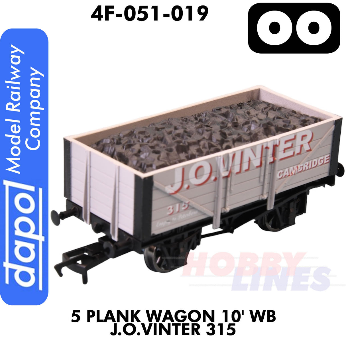 5 Plank Wagon 10' WB J.O.Vinter 315 | Dapol | 4F-051-019