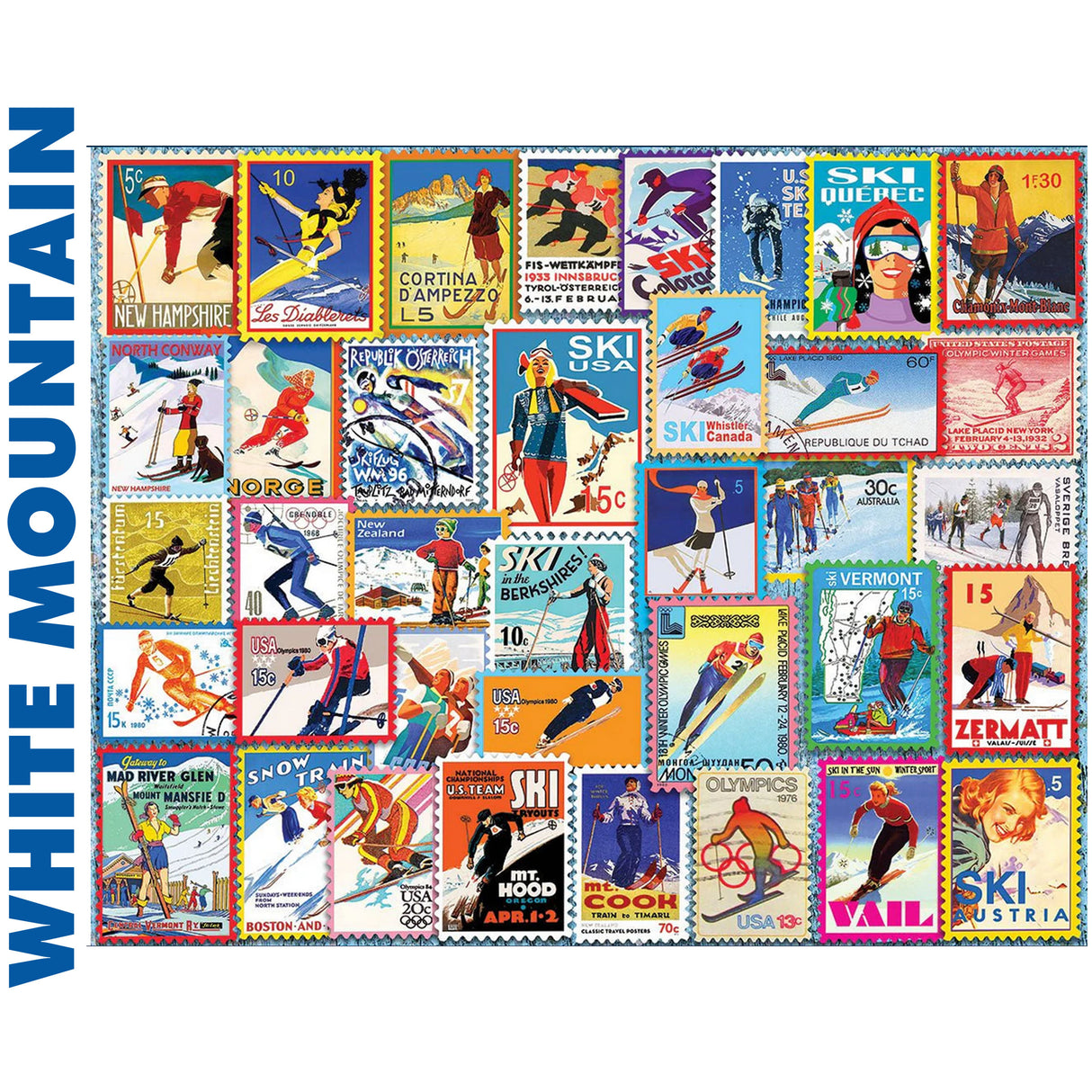 SKI STAMPS 1000 pc super deluxe Jigsaw Puzzle WHITE MOUNTAIN 1915pz