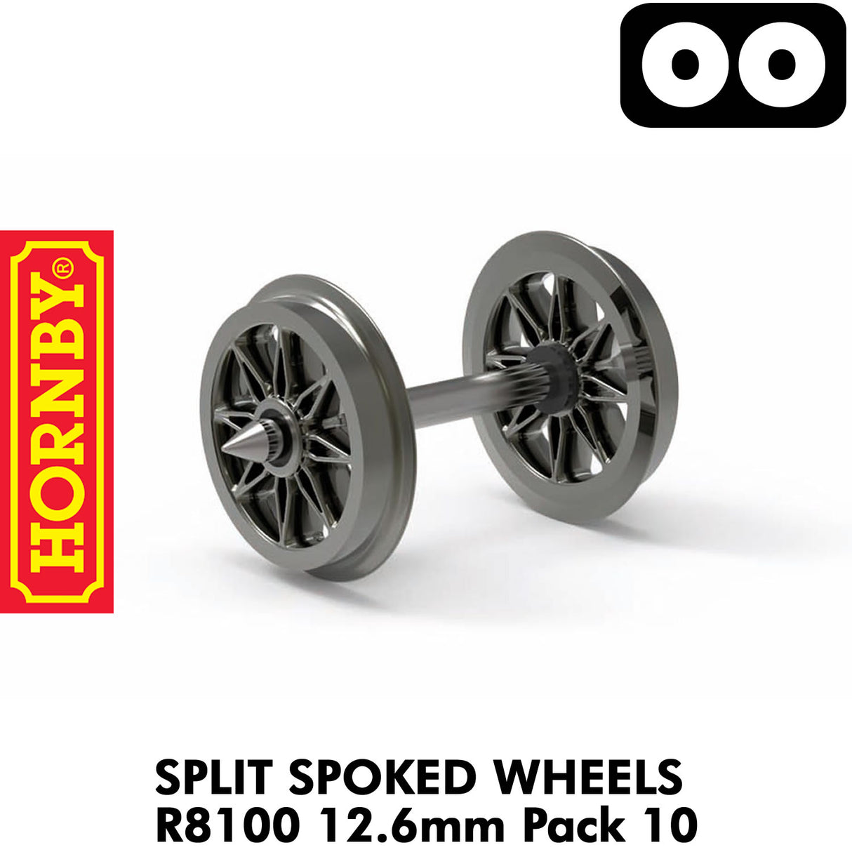 OO Gauge Split Spoked Wheels & Axels 12.6mm - 10 Pack | Hornby | R8100