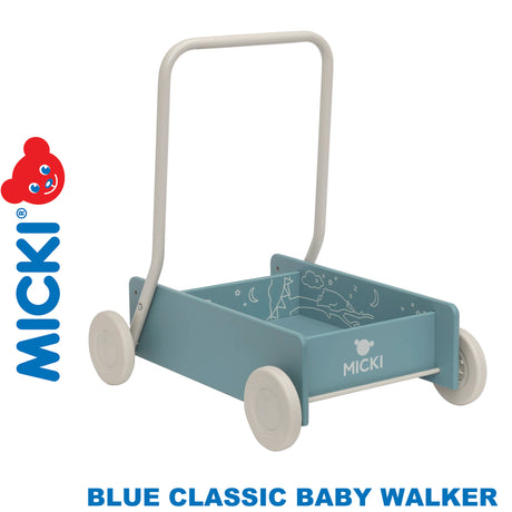 BABY WALKER BLUE Adjustable handle & Wheel brake wooden MICKI 10-2216-00
