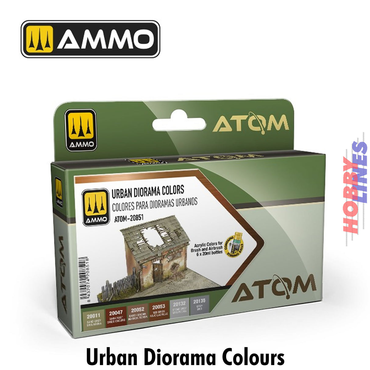 ATOM Urban Diorama Colours Colors 6 20ml Acrylic bottles Ammo Mig Jimenez ATOM 20851