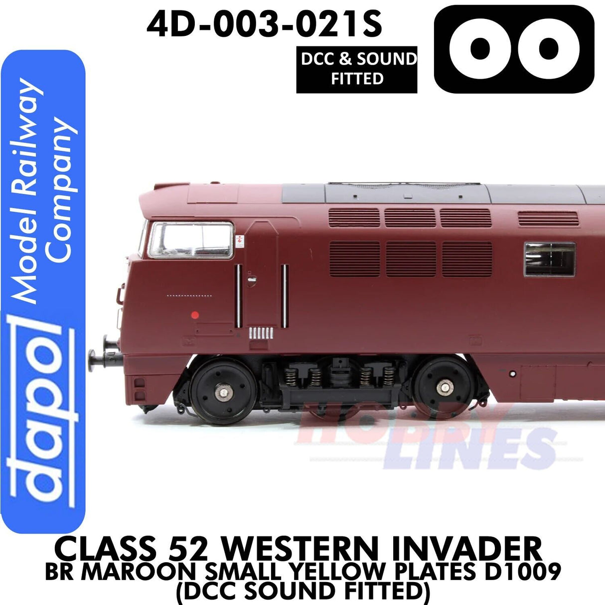 Class 52 Western Invader BR Maroon Small Yellow Panels D1009 - DCC Sound Fitted | Dapol | 4D-003-021S