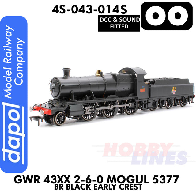 Great Western Railway -  43xx 2-6-0 Mogul 5377 BR Black Early Crest - DCC & Sound - 1:76 OO | Dapol | 4S-043-014S
