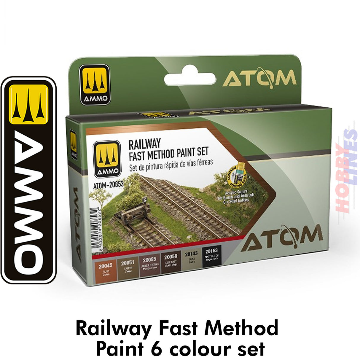ATOM Railway Fast Method - 6 x 20ml Acrylic Paint | Ammo by Mig Jimenez | ATOM20853