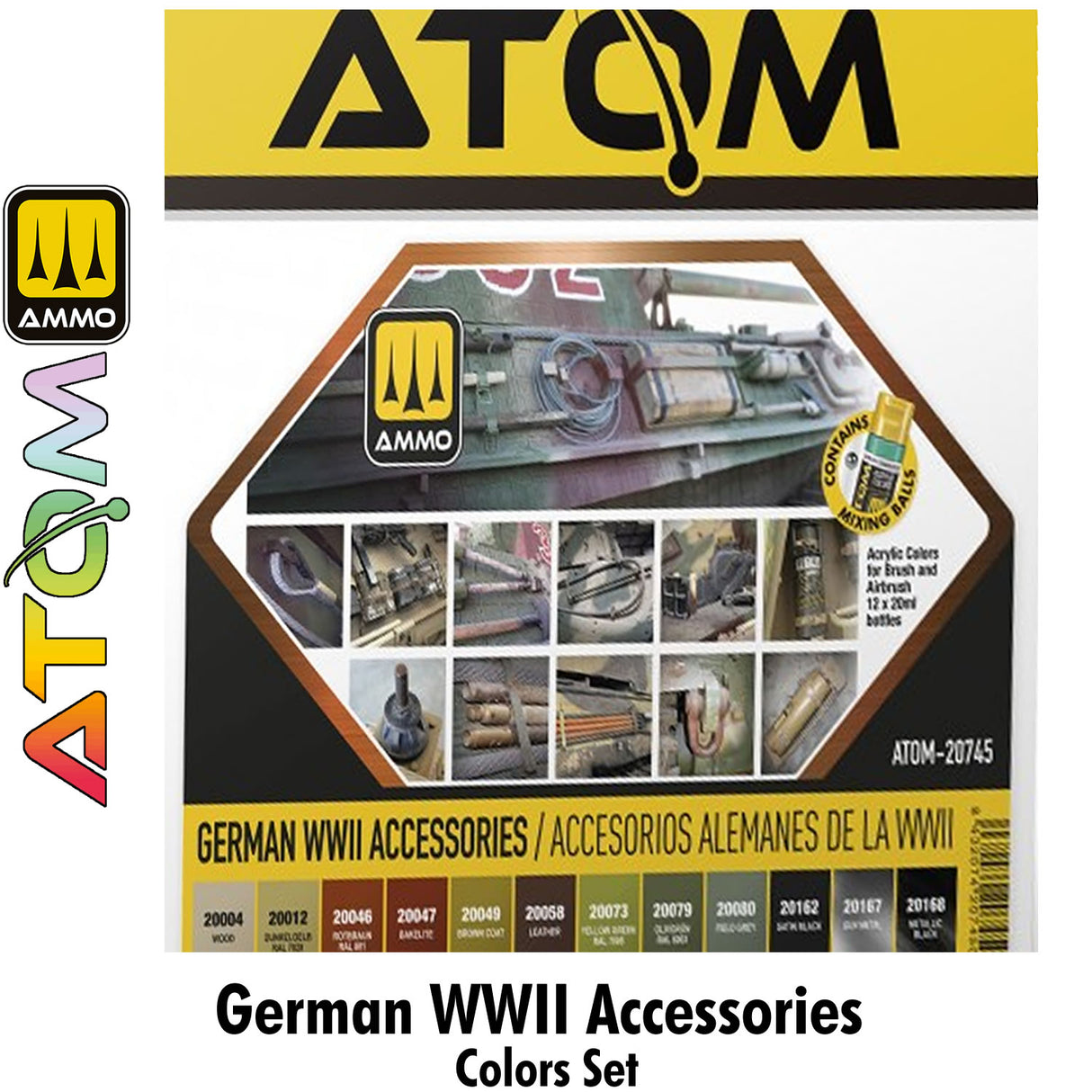 ATOM German WWII Accessories Set -12 20ml Acrylic Paint | Ammo by Mig Jimenez