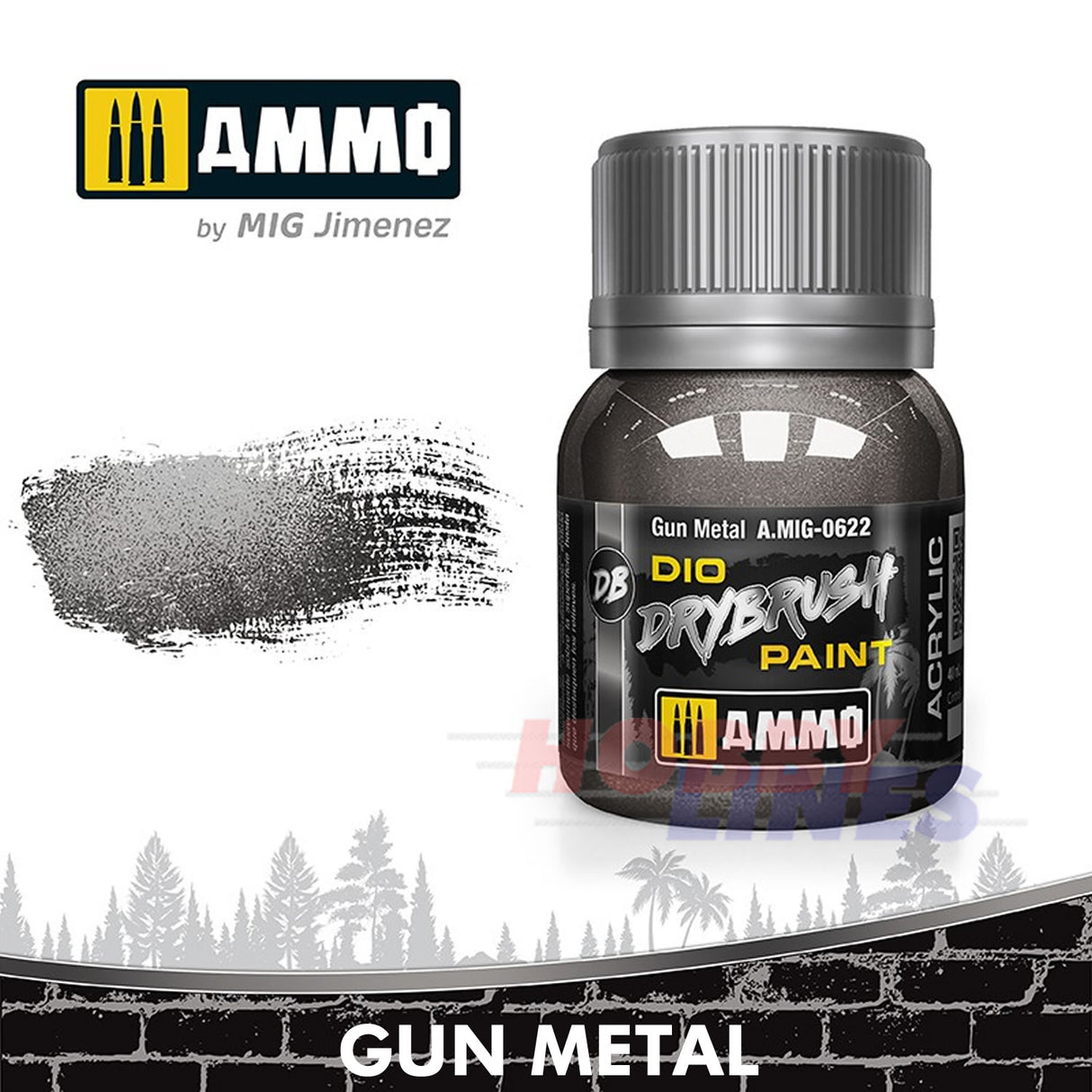 DIO Drybrush Paint - Gun Metal 40ml | Ammo by Mig Jimenez | MIG0622