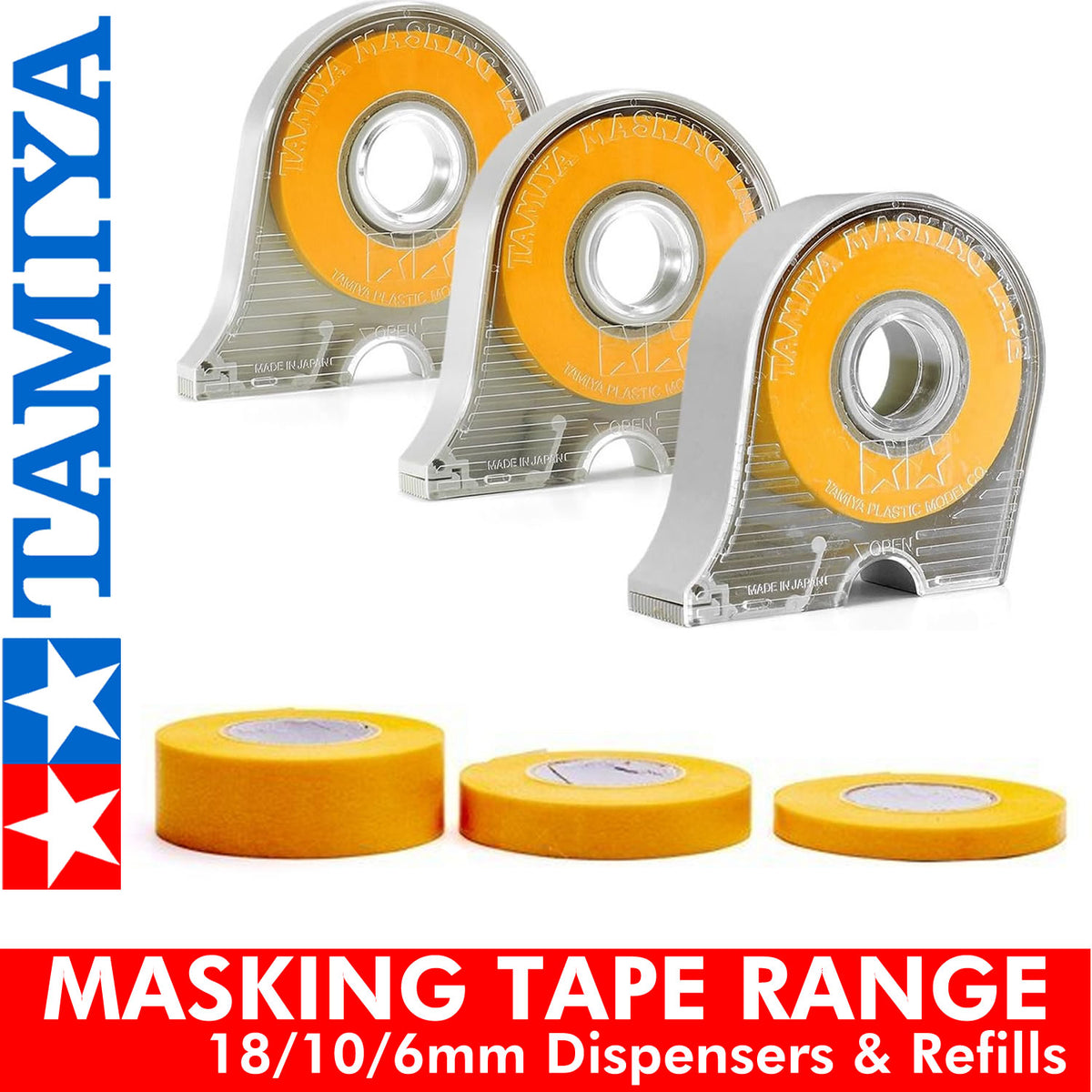 Tamiya MASKING TAPE & DISPENSER modellers range 6 / 10 / 12mm 18m roll