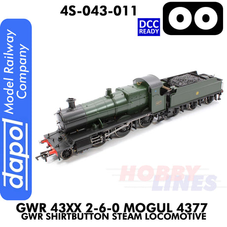 Great Western Railway - 43xx 2-6-0 Mogul 4377 Shirtbutton - DCC Ready - 1:76 OO |  Dapol | 4S-043-011