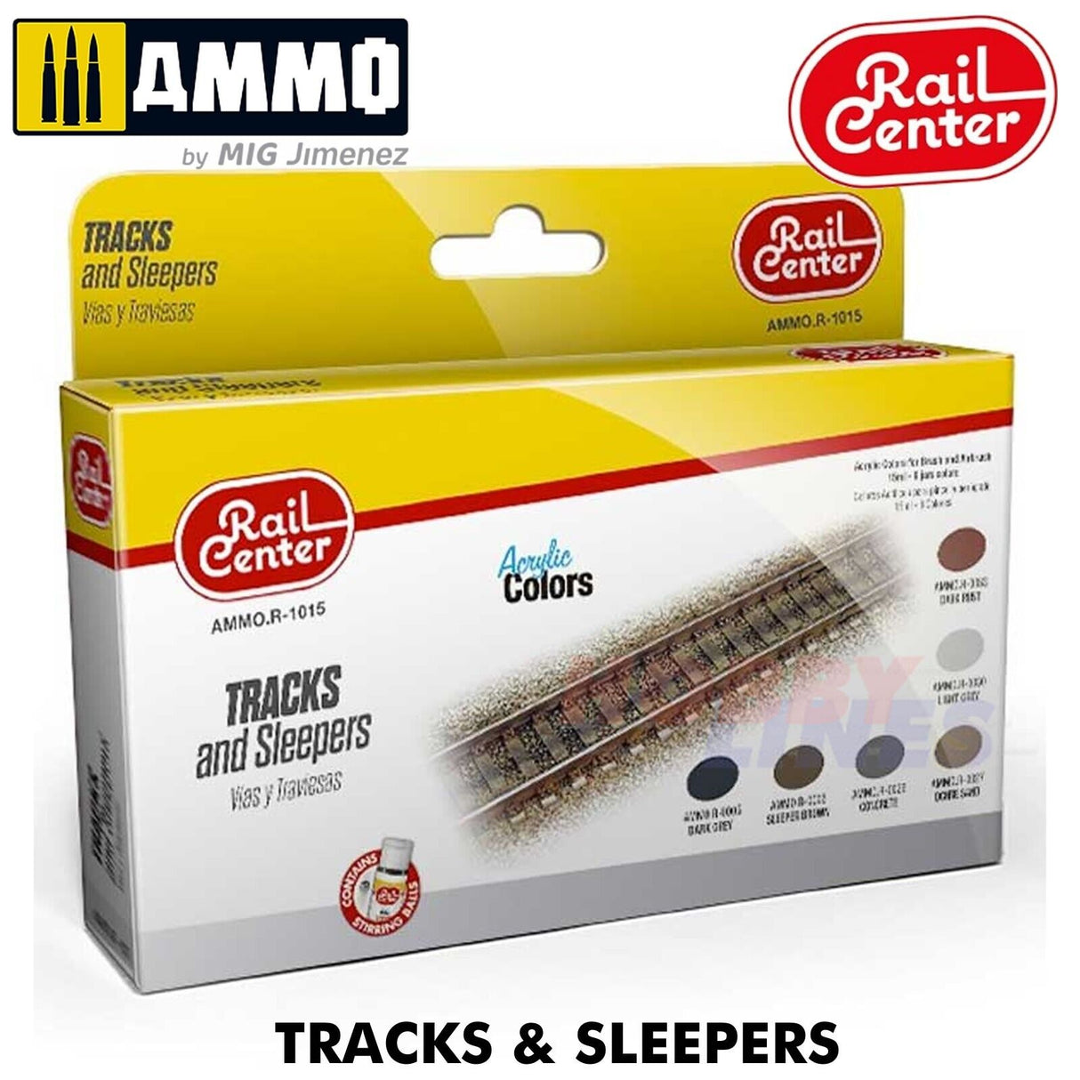 Rail Center- Tracks & Sleepers set - Acrylic paint - 6 x17ml | Ammo by Mig Jimenez | AMMO.R-1015