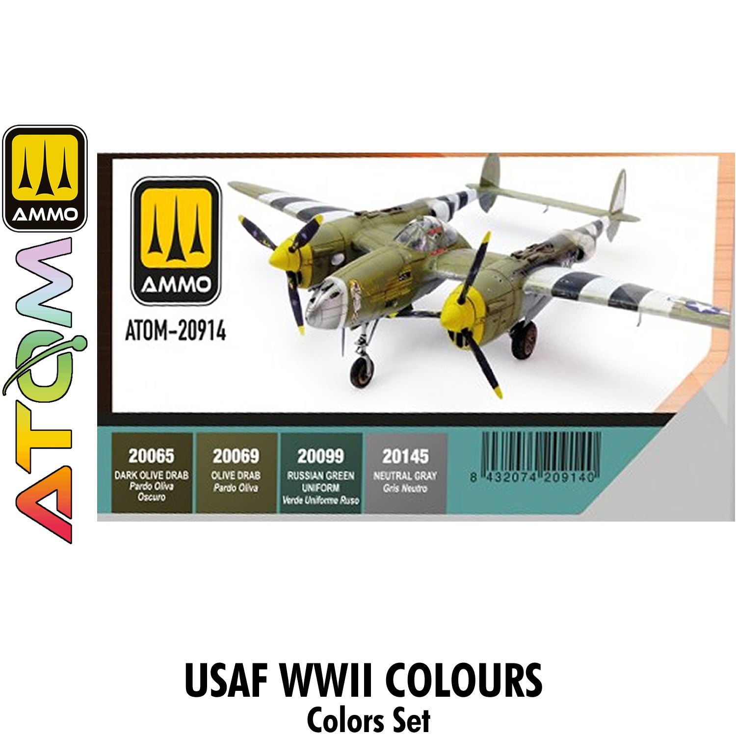 ATOM USAAF WWII Colours Set - 4 20ml Acrylic Paint | Ammo by Mig Jimenez