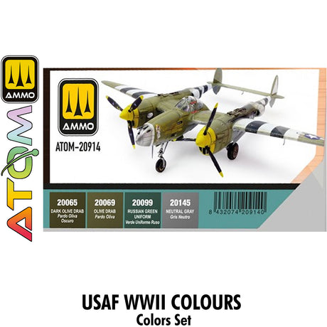 ATOM USAAF WWII Colours Set - 4 20ml Acrylic Paint | Ammo by Mig Jimenez
