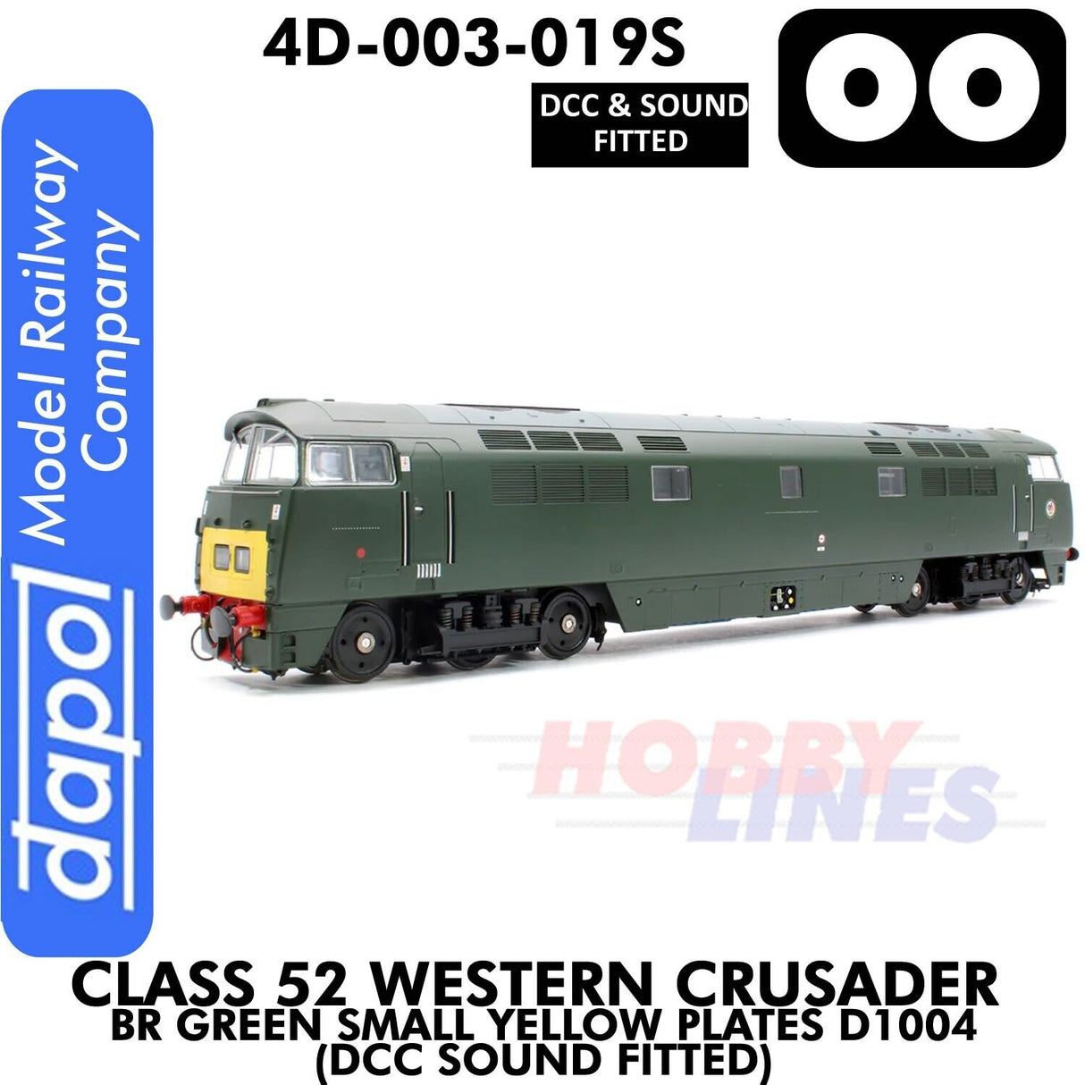Class 52 Western Crusader - BR Green Small Yellow Plates D1004 - DCC & Sound Fitted | Dapol | 4D-003-019S