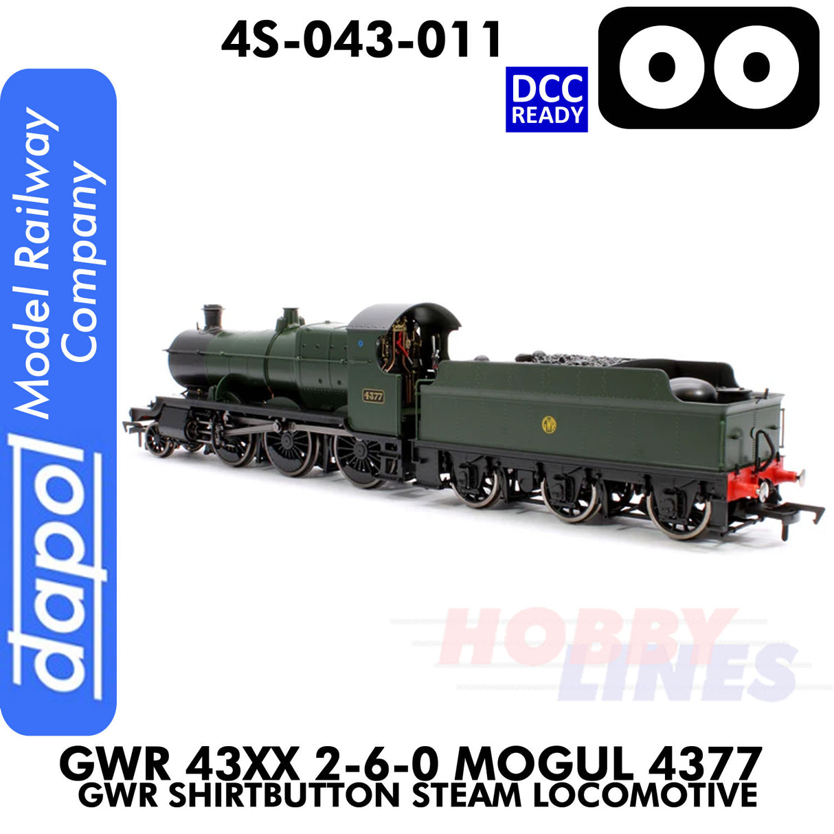 Great Western Railway - 43xx 2-6-0 Mogul 4377 Shirtbutton - DCC Ready - 1:76 OO |  Dapol | 4S-043-011
