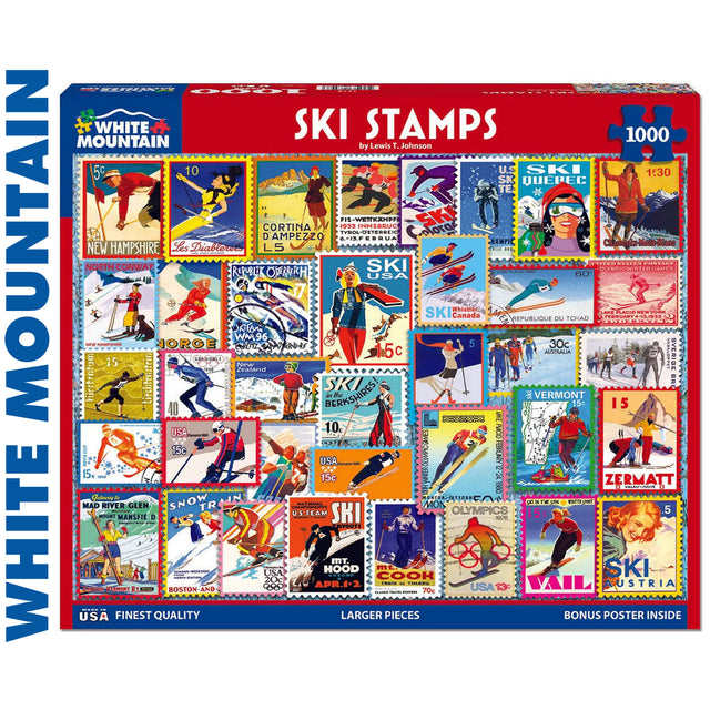 SKI STAMPS 1000 pc super deluxe Jigsaw Puzzle WHITE MOUNTAIN 1915pz