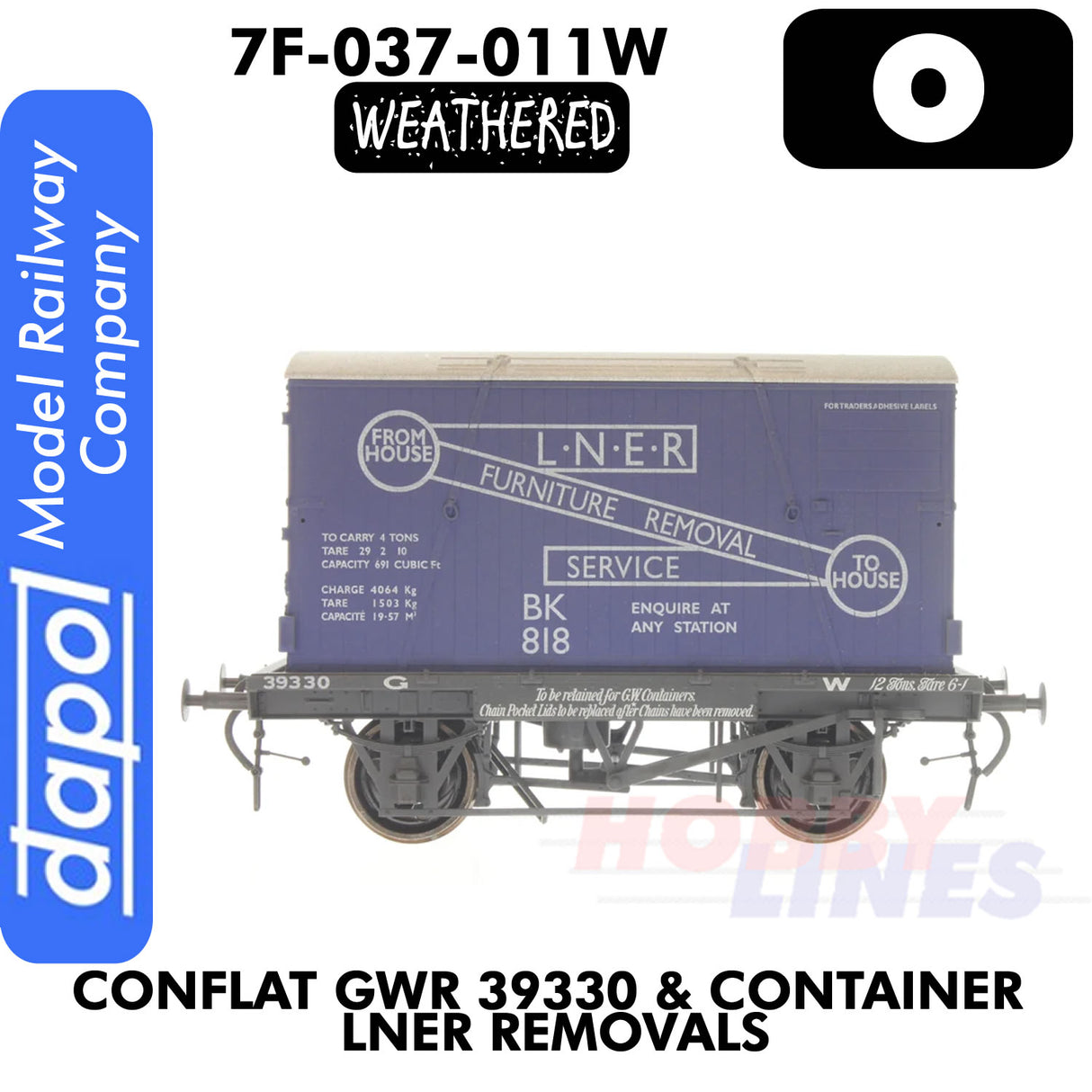 GWR Conflat 39330 & LNER Container Removals WAGON Weathered 1:43.5 O gauge Dapol 7F-037-011W