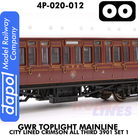 Great Western Railway -  Toplight Mainline City Lined Crimson All third 3902 Set 1 | Dapol | 4P-020-012