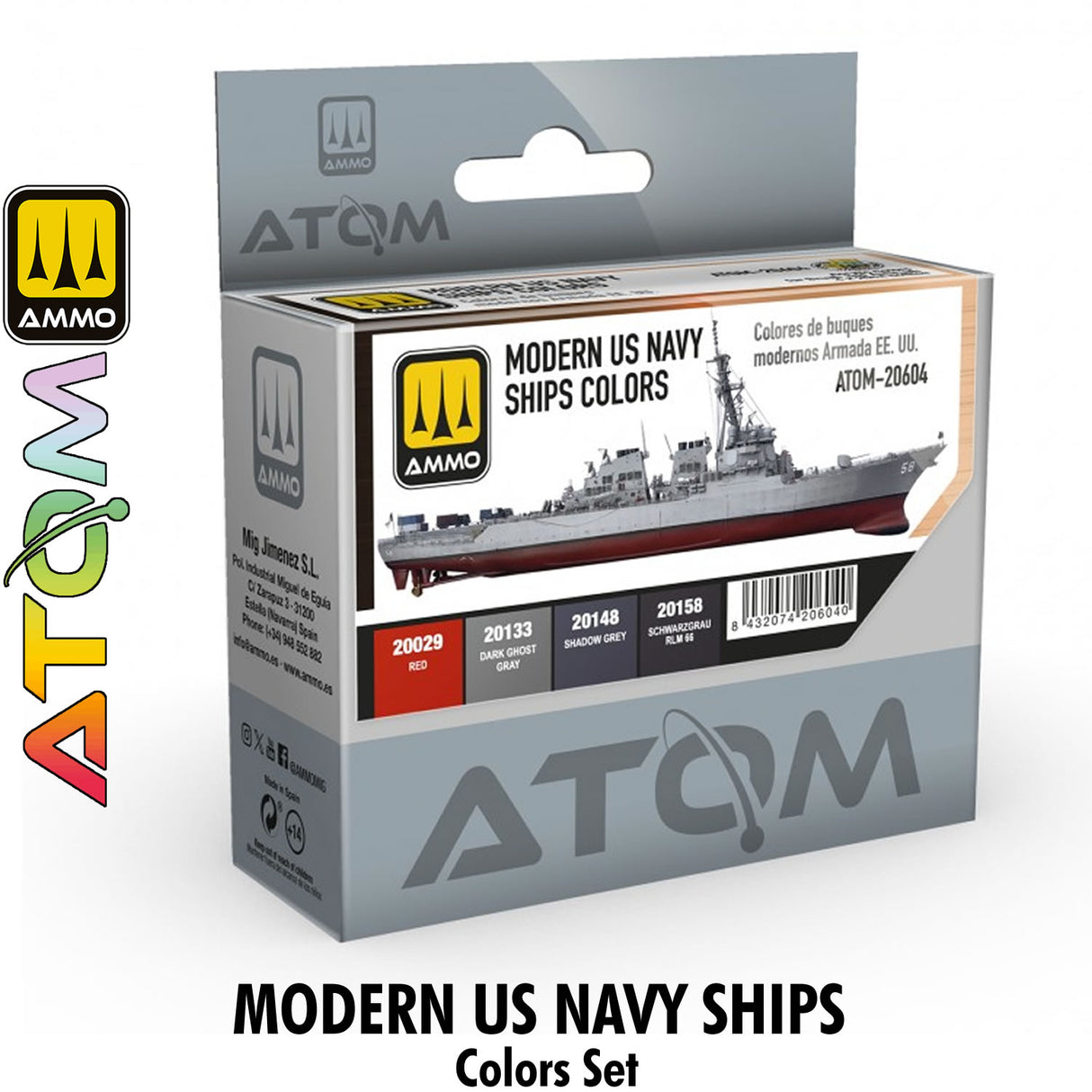 ATOM Modern US Navy Ships colors Set - 4 20ml Acrylic Paint | Ammo by Mig Jimenez