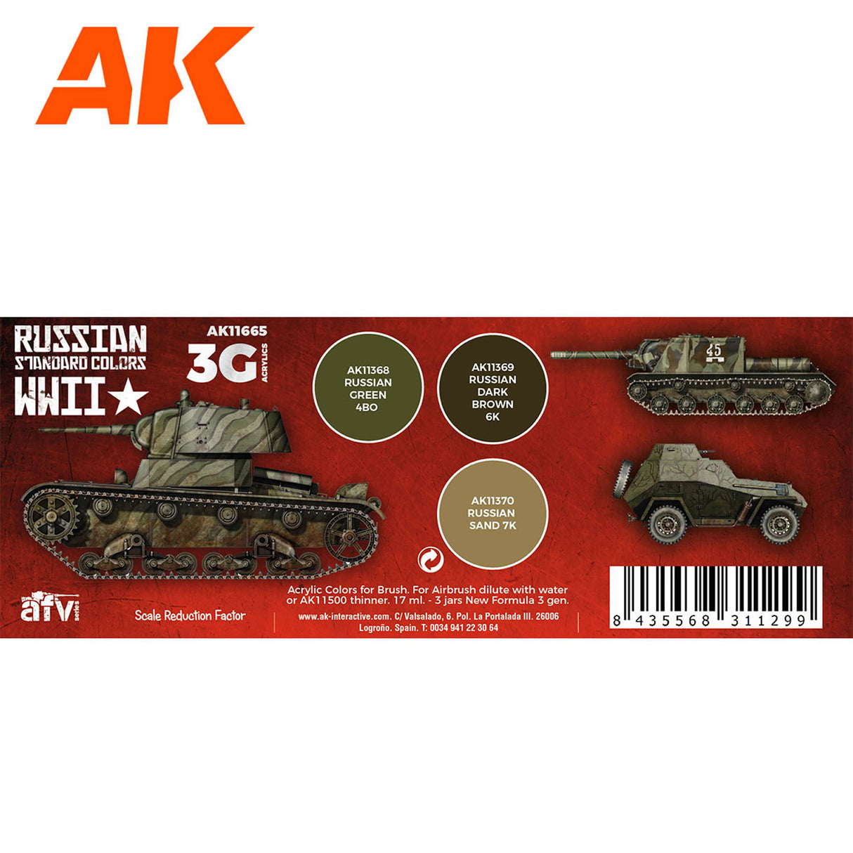 3G Special Set - Russian Standard Colours WWII - 3 x 17ml Acrylic Paint | AK interactive | AK11665