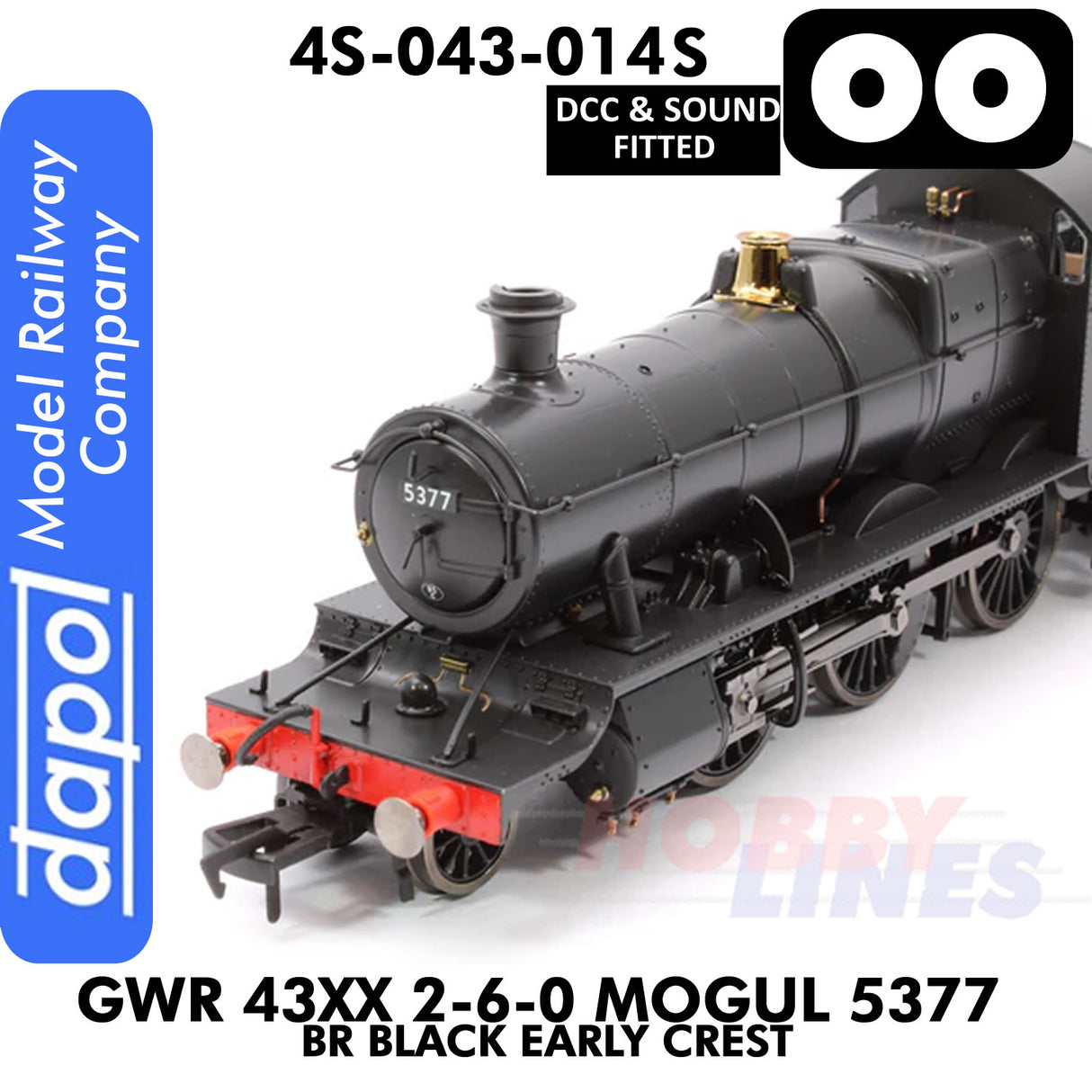 Great Western Railway -  43xx 2-6-0 Mogul 5377 BR Black Early Crest - DCC & Sound - 1:76 OO | Dapol | 4S-043-014S