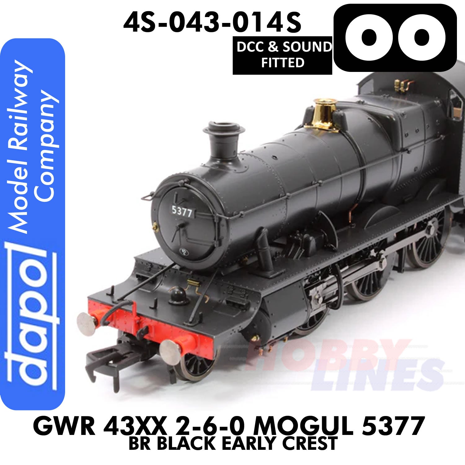 Great Western Railway -  43xx 2-6-0 Mogul 5377 BR Black Early Crest - DCC & Sound - 1:76 OO | Dapol | 4S-043-014S
