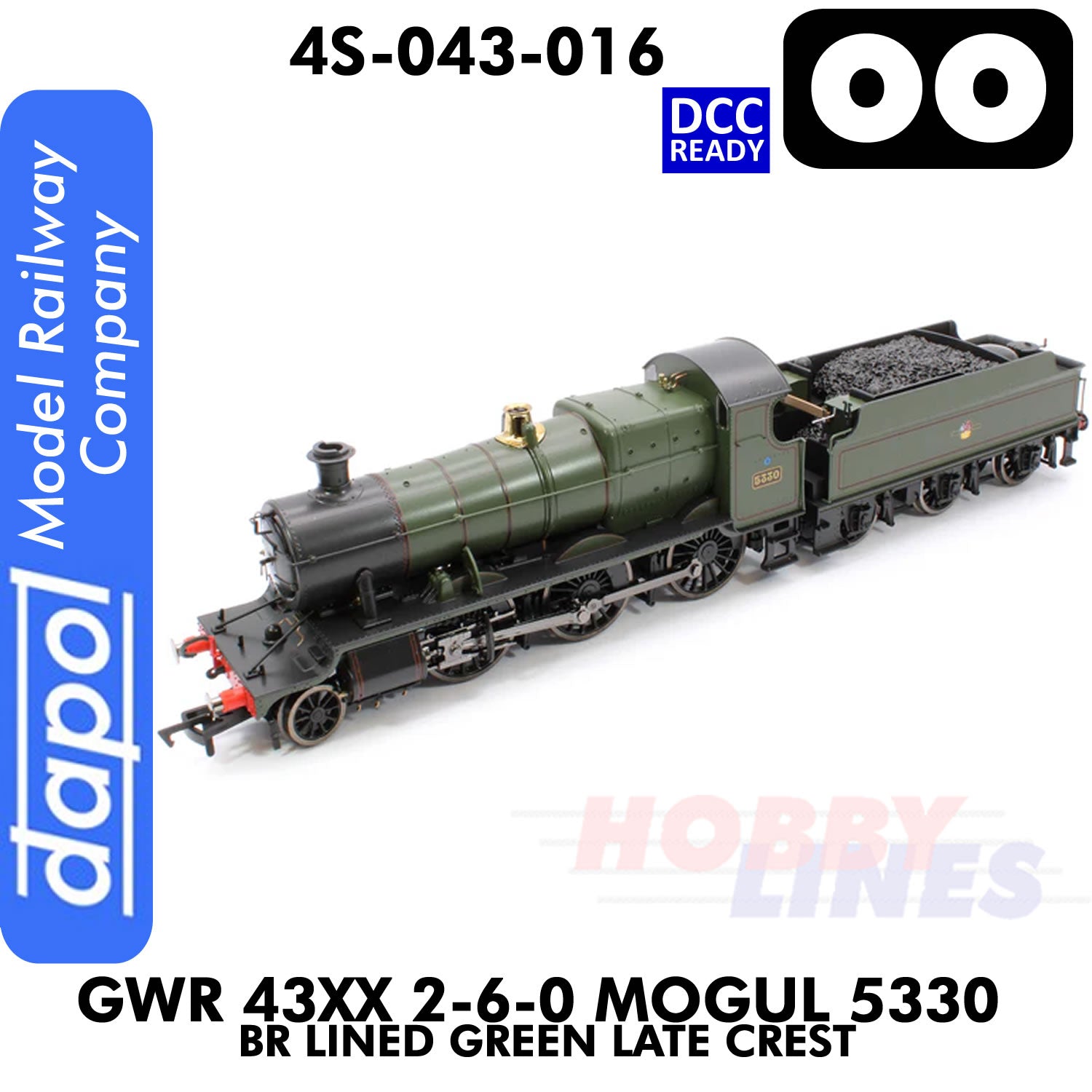 Great Western Railway - 43xx 2-6-0 Mogul 5330 BR Lined Green Late Crest - DCC Ready - 1:76 OO | Dapol | 4S-043-016