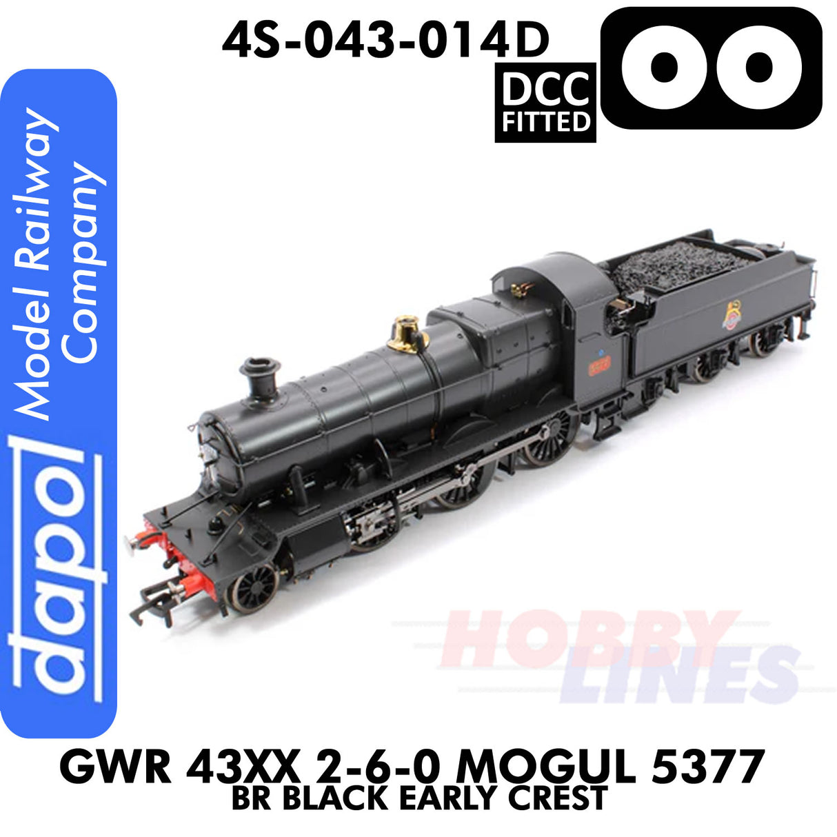 Great Western Railway - 43xx 2-6-0 Mogul 5377 BR Black Early Crest - DCC Fitted - 1:76 OO | Dapol |4S-043-014