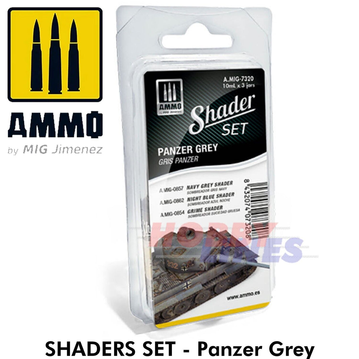 Shaders Set PANZER GREY Shade Effects Colours 3 Jar 10ml Paint AMMO Mig MIG7320