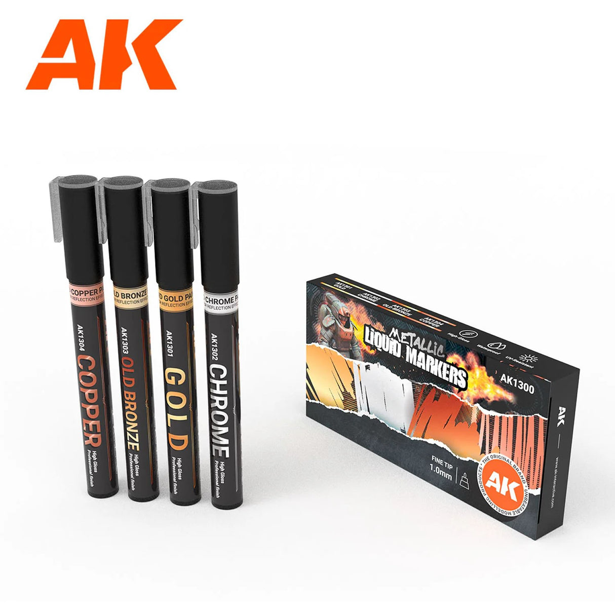 Metallic Liquid Markers - Set of 4 - Fine Tip 1.0mm | AK interactive | AK1300