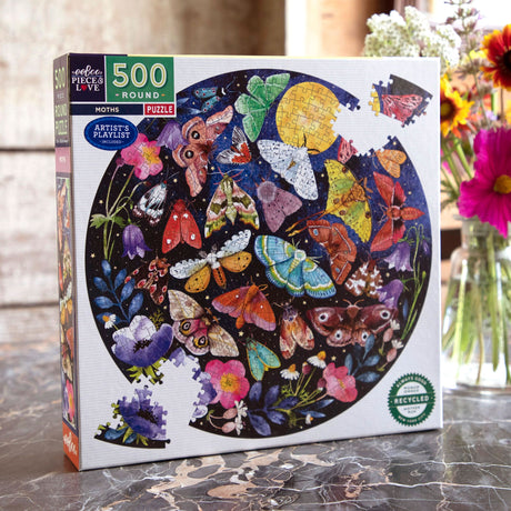 Moths 500 pc Round Puzzle | eeBoo |  PZFMOT