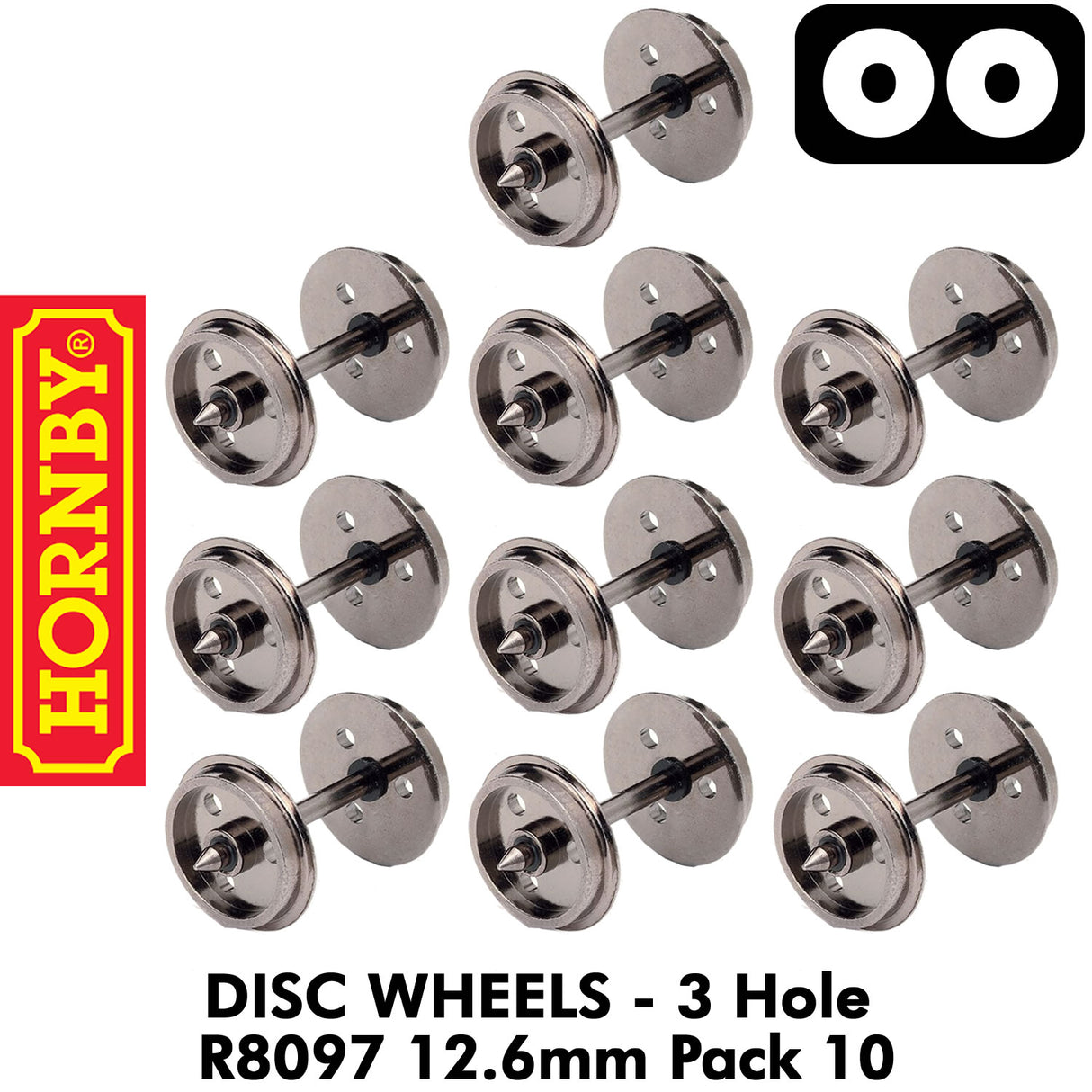 OO Gauge Disc Wheels & Axels 3 Hole 12.6mm - 10 Pack | Hornby | R8097