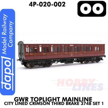 Great Western Railway -  Toplight Coach MainLine City Lined Crimson 3rd Brake 3748 Set 1 | Dapol | 4p-020-002