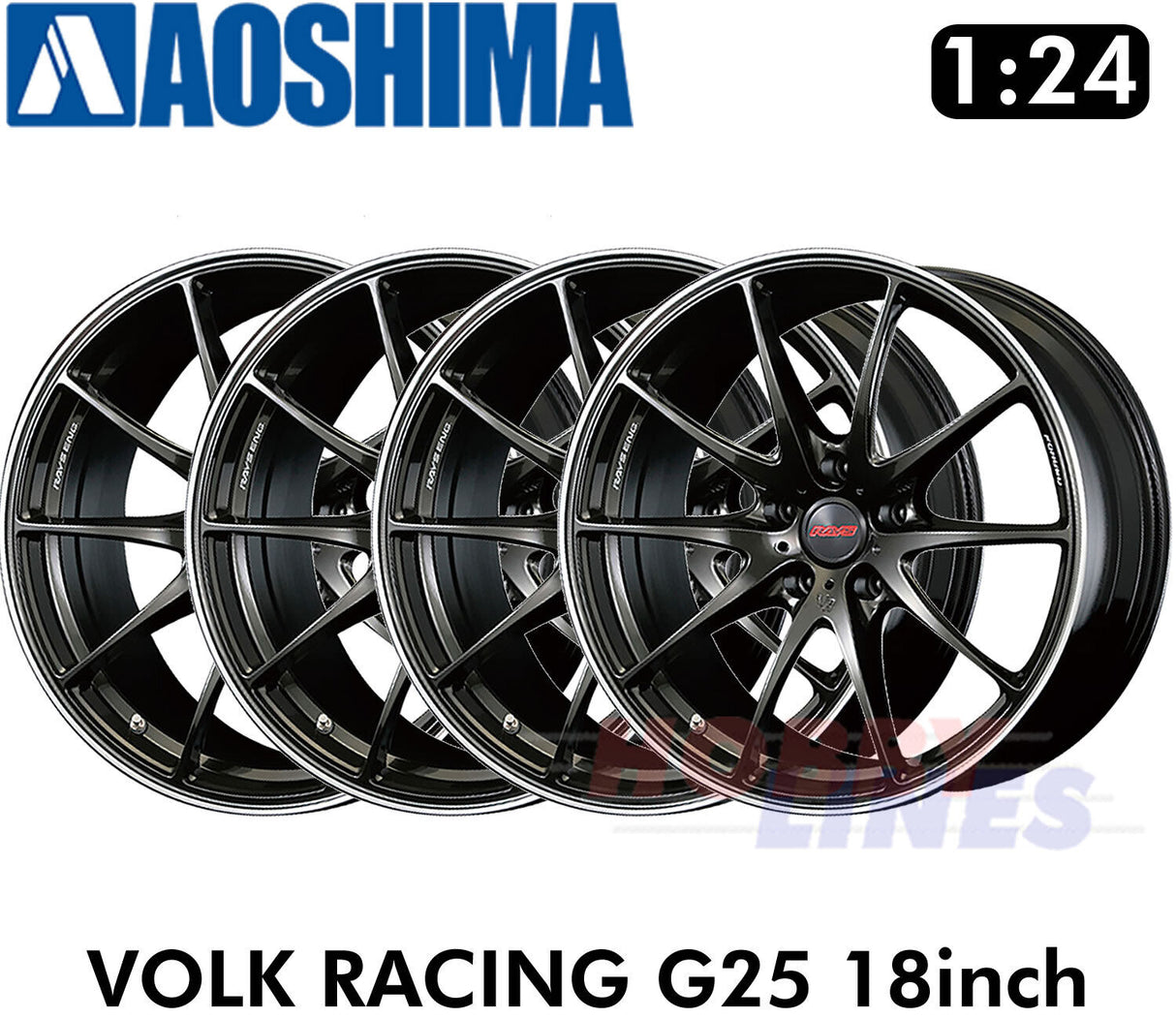 Aoshima Wheels & Tyres VOLK RACING G25 18inch 1:24 Set of 4 Tuned Parts 06118