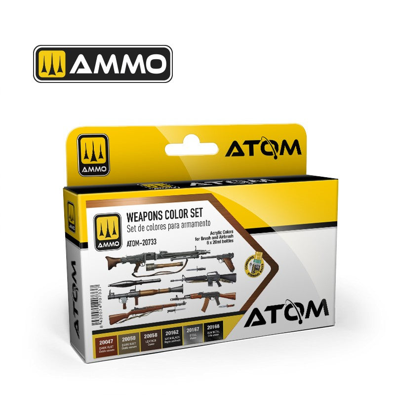 ATOM WEAPONS COLOUR SET - 6 x 20ml Acrylic Paint | Ammo by Mig Jimenez