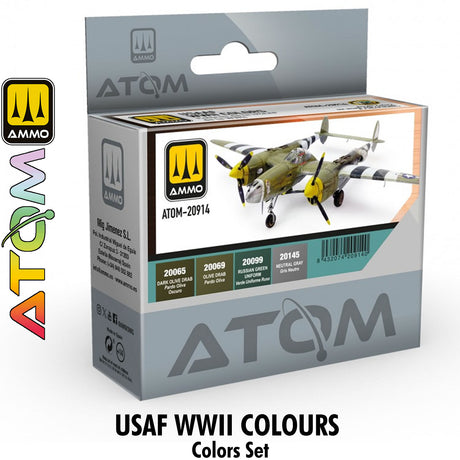 ATOM USAAF WWII Colours Set - 4 20ml Acrylic Paint | Ammo by Mig Jimenez