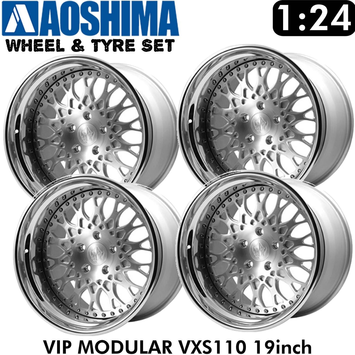 Wheels Tyres VIP MODULAR VXS110 19inch 1:24 Set of 4 Tuned Parts Aoshima 05246