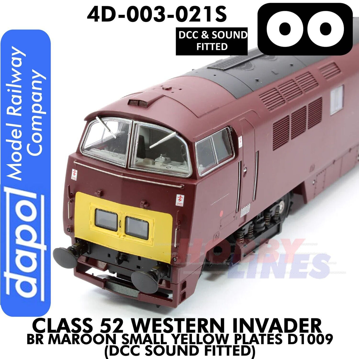 Class 52 Western Invader BR Maroon Small Yellow Panels D1009 - DCC Sound Fitted | Dapol | 4D-003-021S