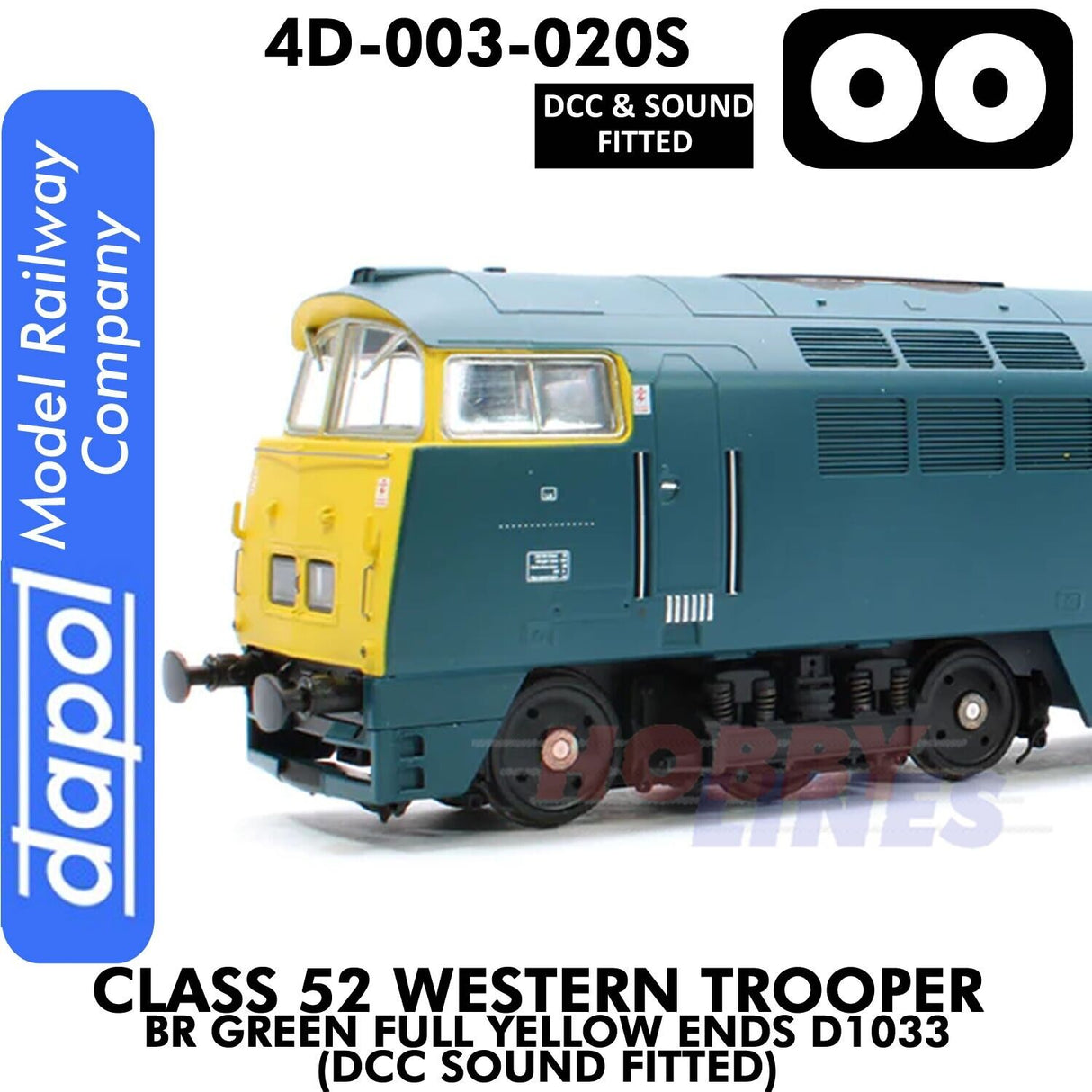 Class 52 Western Trooper - BR Green Full Yellow Ends D1033 - DCC & Sound Fitted | Dapol | 4D-003-020S