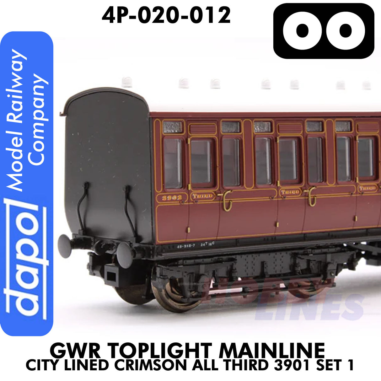Great Western Railway -  Toplight Mainline City Lined Crimson All third 3902 Set 1 | Dapol | 4P-020-012