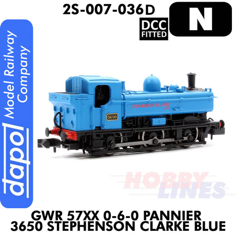 Great Western Railway - 57XX 0-6-0 Pannier 3650 Stephenson Clarke - Blue - DCC Fitted | Dapol | 2S-007-036D