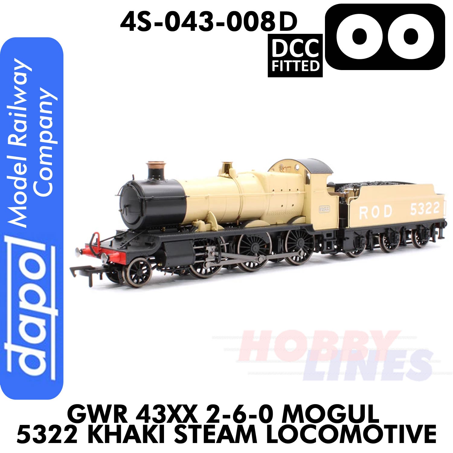Great Western Railway -  43xx 2-6-0 Mogul 5322 Khaki - DCC Fitted | 1:76 OO | Dapol | 4S-043-008D