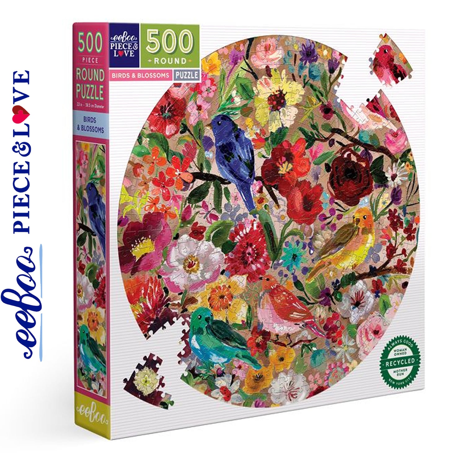 Birds & Blossoms  500 pc Round Puzzle | eeBoo | PZFBBL