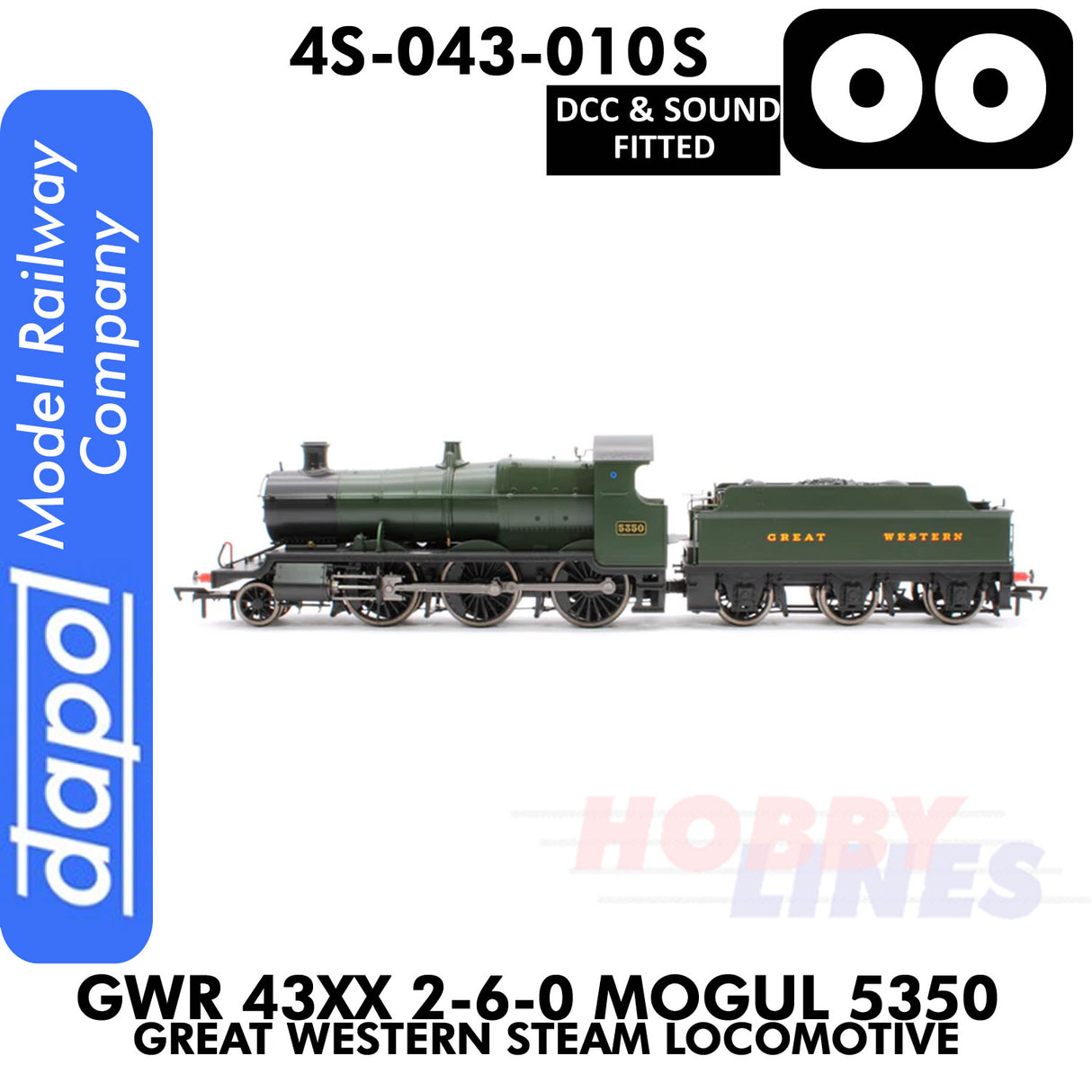 Great Western Railway -  43xx 2-6-0 Mogul 5350 Great Western - DCC & Sound - 1:76 OO | Dapol |  4S-043-010S