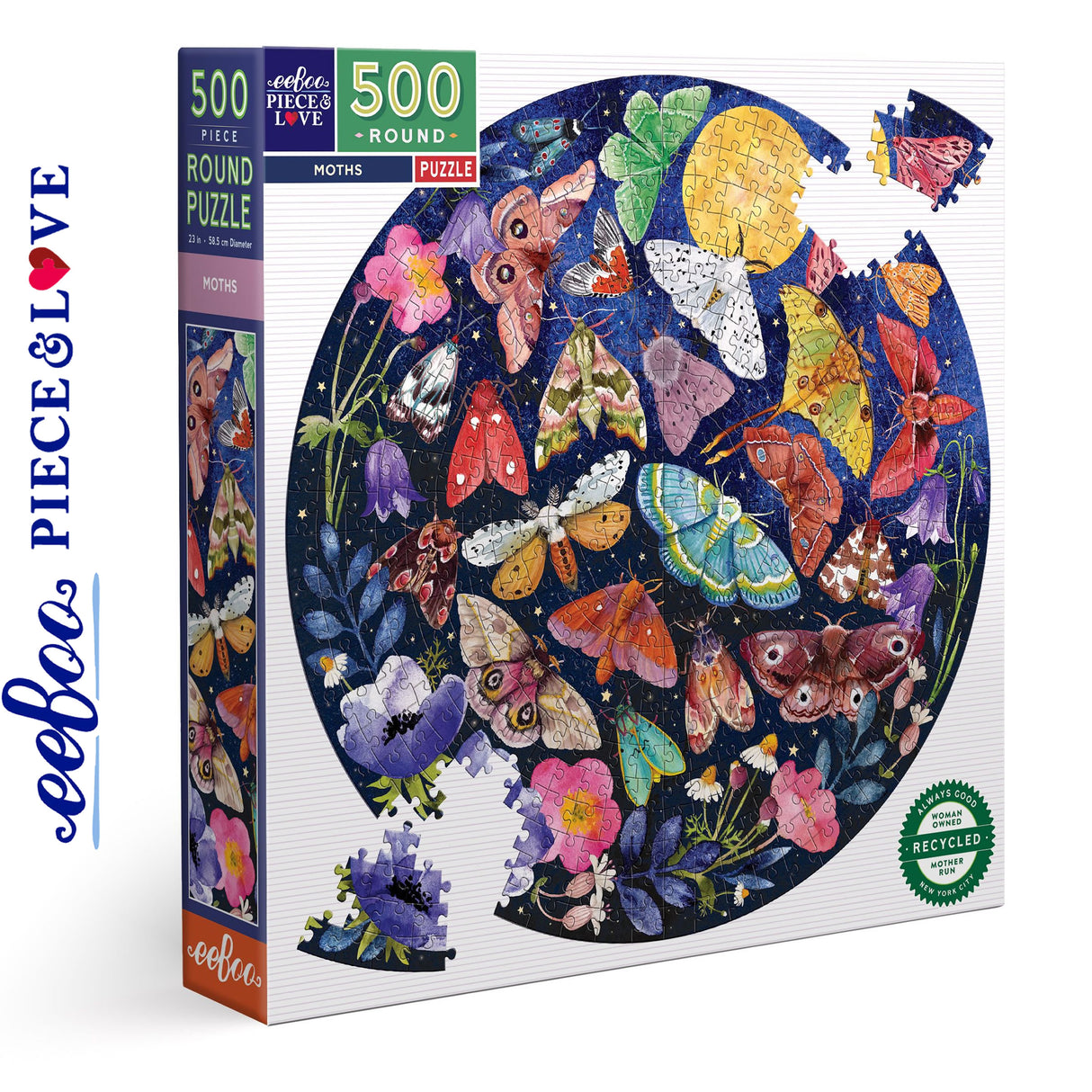 Moths 500 pc Round Puzzle | eeBoo |  PZFMOT