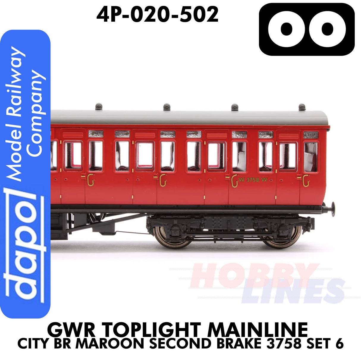 Great Western Railway - Toplight Coach MainLine City BR Maroon 2nd Brake 3758 Set 6 | Dapol | 4P-020-502
