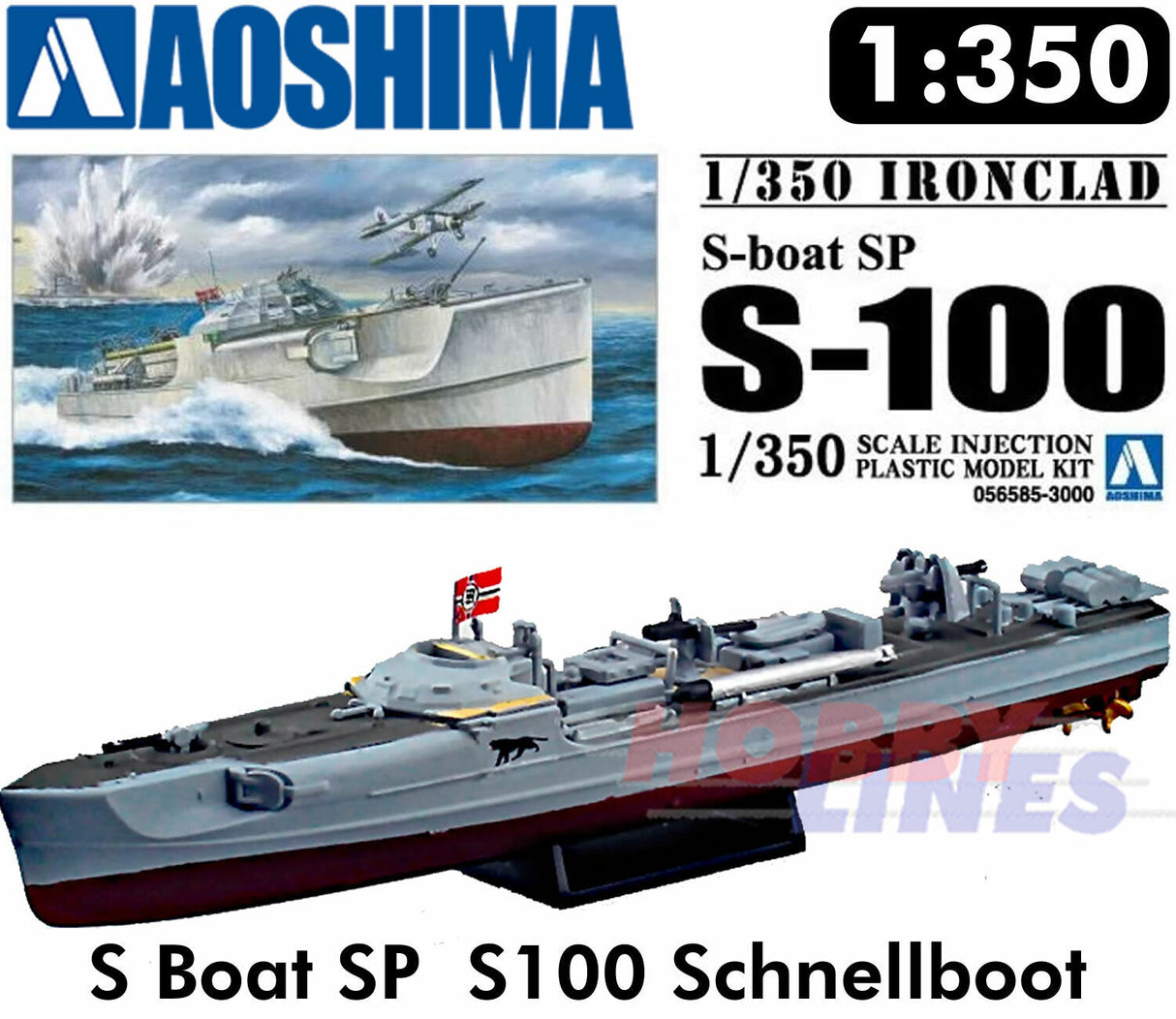 GERMAN MTB WWII S-BOAT Schnellboot E-Boat 1:350 scale model kit Aoshima 05659