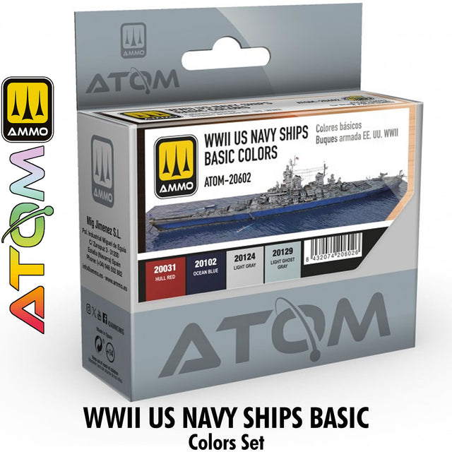 ATOM WWII US Navy Ships Basic Colours Set - 4 20ml Acrylic Paint | Ammo by Mig Jimenez